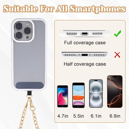 2Pack Phone Lanyard Crossbody with Patch Around the Neck Crossbody Wrist Chain Strap Crossbody for Women Most Phone - color: Gold