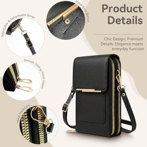 Touchscreen Phone Crossbody Bag for Women,2026 Small Anti Theft Leather Bag,Adjustable PU Leather Phone Bag - color: Green