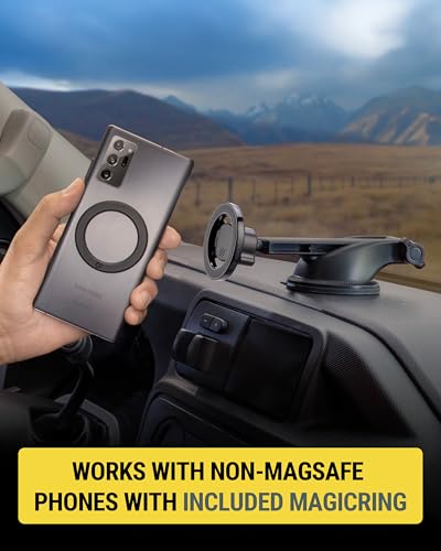 Scosche MagicMount MS Flip MagSafe Phone Stand, Magnetic Cell Phone Holder for Car Windshield/Dashboard, Suction Cup Phone Mount Compatible with iPhone 17 16 15 14 13 12 and More with MagSafe Ring