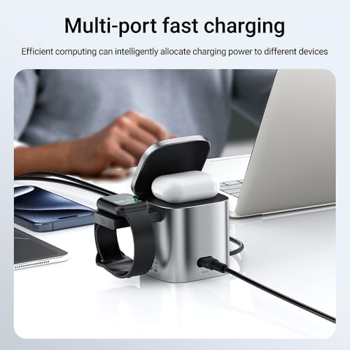 ACEFAST 6-in-1 80W Foldable GaN Wireless Fast Charging Station for iPhone 17/16/15 Series, Desktop Magnetic Wireless Charger Dock Station with USB C Rretractable Cable for AirPods 2/3/4/Pro 2/Pro 3