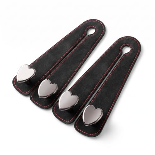 2 PCS Car Seat Headrest Hook, Suede Heart Shape Metal Double Hook, Foldable Car Purse Hook with Phone Holder, Universal for Most Cars, Trucks, SUVs (Black) 中文：