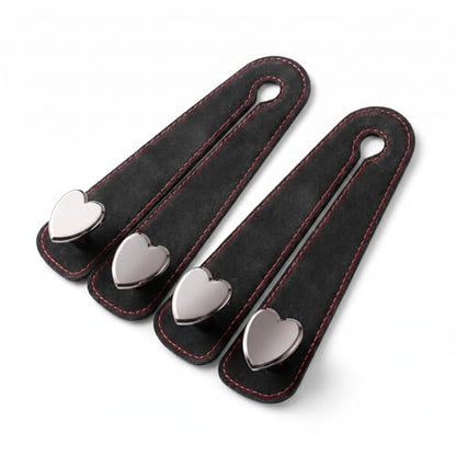 2 PCS Car Seat Headrest Hook, Suede Heart Shape Metal Double Hook, Foldable Car Purse Hook with Phone Holder, Universal for Most Cars, Trucks, SUVs (Black) 中文：