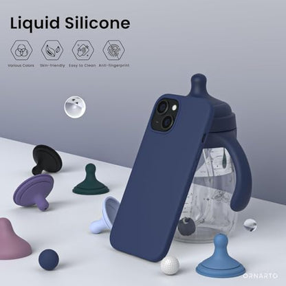 ORNARTO Compatible with iPhone 15 Case 6.1, Slim Liquid Silicone 3 Layers Full Covered Soft Gel Rubber Phone Case, Anti-Scratch Shockproof Protective Cover 6.1 Inch, Dark Blue - color: Dark Blue