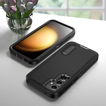 for Samsung Galaxy S23 FE Case with Kickstand Case 3-Layer Military Grade Protective Case Cover Silicone Heavy Duty Rugged Shockproof for Galaxy S23 FE Phone Case (Black+Black) - color: Black+Black