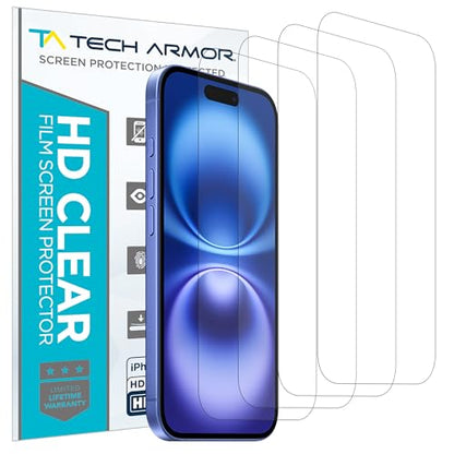 Tech Armor Screen Protector for iPhone 16, HD PET Film, 4-Pack - size: iPhone 16-6.1 Inch