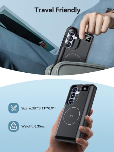 NEWDERY Battery Case for Samsung Galaxy S25 Plus 6.7",10000mAh Power Bank | Portable Charger Case Support 20W USB C Fast Charging, Qi Wireless Charging, LED Display, Data Sync, Wired Earphone - size: For Galaxy S26 Plus 6.7"