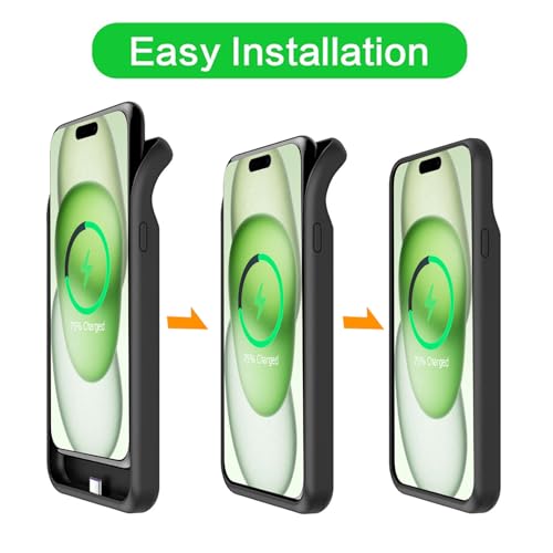 Battery Case for iPhone 15, Upgraded 10000mAh Rechargeable Portable Charging Case with Wireless Charging Compatible for iPhone 15 (6.1 inch) with Carplay Extended Battery Pack Charger Case (Black) - size: iPhone 15 -10000mAh