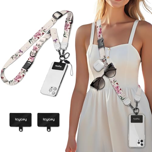 Icycay Phone Lanyard Crossbody Strap Neck Adjustable Teacher Women Flower - color: Bloom Flower