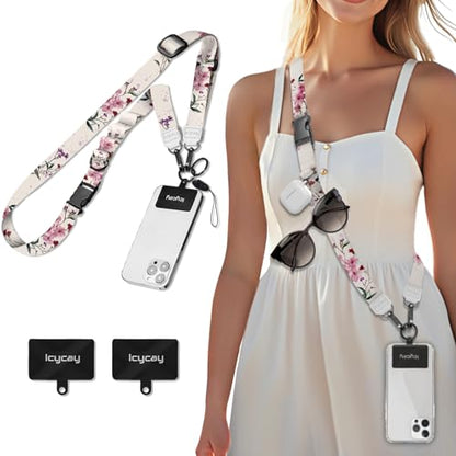 Icycay Phone Lanyard Crossbody Strap Neck Adjustable Teacher Women Flower - color: Bloom Flower