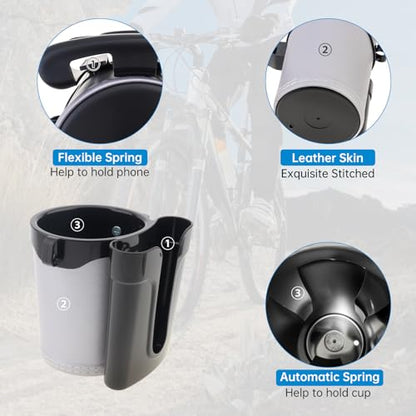 3-in-1 Universal Bike Cup Holder with Cell Phone Case Keys Hook, Black Gray - color: black gray