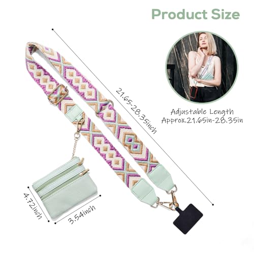 Clip and Go Phone Strap with Wallet Crossbody, Phone Chain Cross Body with Detachable Zippered Pouch, Phone Lanyard with Purse, Adjustable Mobile Strap (Green) - color: Green