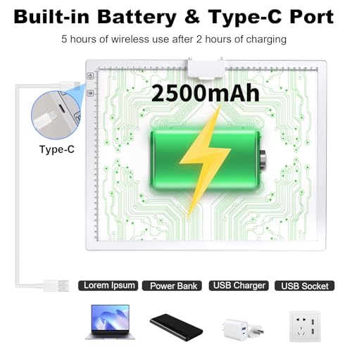 YINGWOND A3 Rechargeable LED Light Pad,Light Box for Tracing with Integrated Stand,3 Light Colors 6 Levels of Brightness and stepless dimming,Light Board for Diamond Painting,Drawing,Artists - style: Rechargeable-A3 White