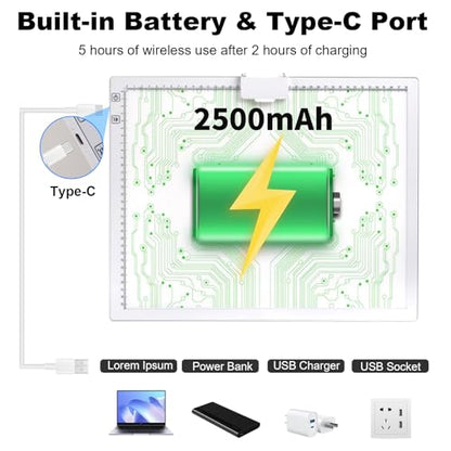 YINGWOND A3 Rechargeable LED Light Pad,Light Box for Tracing with Integrated Stand,3 Light Colors 6 Levels of Brightness and stepless dimming,Light Board for Diamond Painting,Drawing,Artists - style: Rechargeable-A3 White