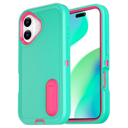 AICase for iPhone 16 Case with Built-in Stand,Tripe Layer Heavy Duty Drop Protection Full Body Rugged Shockproof Military Protective Tough Durable Phone Cover for iphone16 6.1"_3 - color: Water Blue/Pink with Built-in Stand