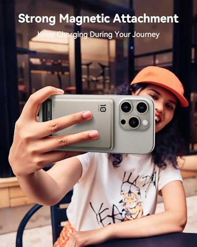 Kuulaa for MagSafe Battery Pack 10000mAh, 20W Ultra Slim Wireless Portable Phone Charger with LED Display, Magnetic Power Bank for iPhone 16/15/14/13/12 - color: Titanium