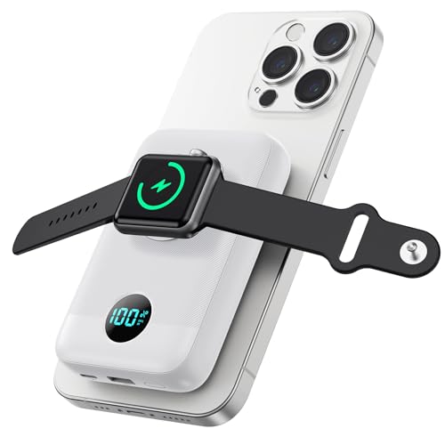Magnetic Portable Charger for iPhone and Apple Watch, 10800mAh 25W PD Fast Charging USB C Power Bank, 4 Outputs Dual-Side Magnet Travel Essentials Battery Pack for iPhone 18/17/16/15/14/13/12, White - color: White