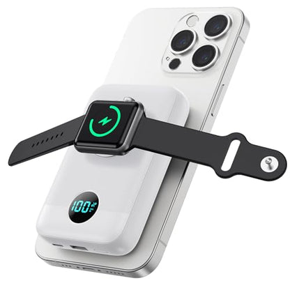 Magnetic Portable Charger for iPhone and Apple Watch, 10800mAh 25W PD Fast Charging USB C Power Bank, 4 Outputs Dual-Side Magnet Travel Essentials Battery Pack for iPhone 18/17/16/15/14/13/12, White - color: White