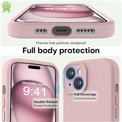 LOVE 3000 Compatible with iPhone 15 Case, [Smooth Silicone Full Coverage Camera] [8ft Drop Protection], Soft Microfiber Lining Full Body Protective Case for iPhone 15 6.1 inch - Pink Sand - color: Pink Sand, size: iPhone 15 6.1inch