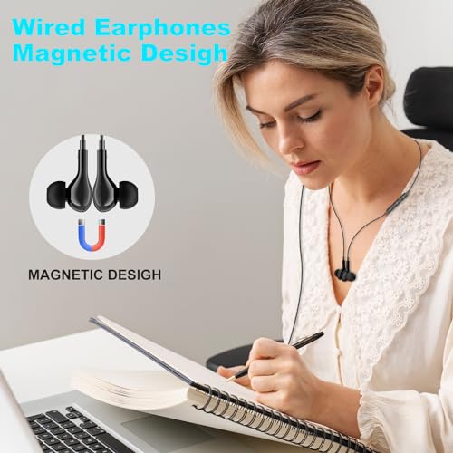 3.5mm Earbuds Wired with Mic for Samsung A14 A32 A15 A13 5G Wired in-Ear Headphones 3.5mm Headphone Jack Stereo Magnetic Earphones for Samsung A52 A03s A12 Pixel 4a LG iPad mini Moto Tablet