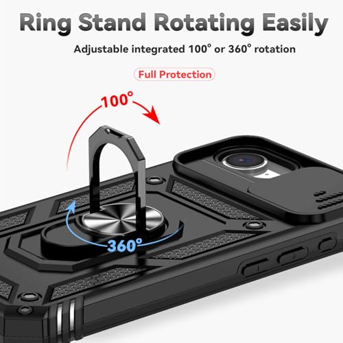 for iPhone 17E / iPhone 16E Case, with Camera Lens Cover HD Screen Protector, Dual Layer Military-Grade Drop Tested Magnetic Ring Holder Kickstand Protective Phone Case for iPhone 16E / 17E (Black) - color: Black with camera cover Military-Grade 2nd gen