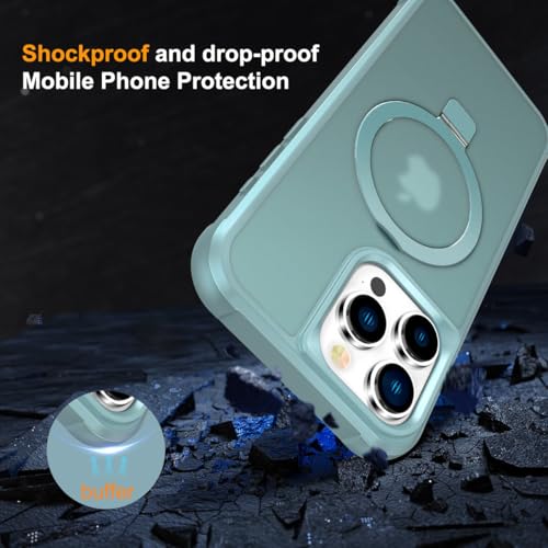 CHAOFEnG Magnetic Compatible with iPhone 16 Pro Case with Stand [Military Grade Drop Tested][Compatible with Magnet] Ring Translucent Slim Hard Back Soft Edge, Teal Green - color: Teal Green, size: iPhone 16 Pro