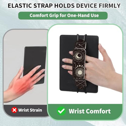 Secure Hand Strap for 6-7.5" Kindle and Tablets, Versatile Lightweight Faux Leather E-Book Grip Holder, Heavy-Duty E-Book Accessories for Reading Lover Gift (Sun and Moon) - color: Sun and Moon