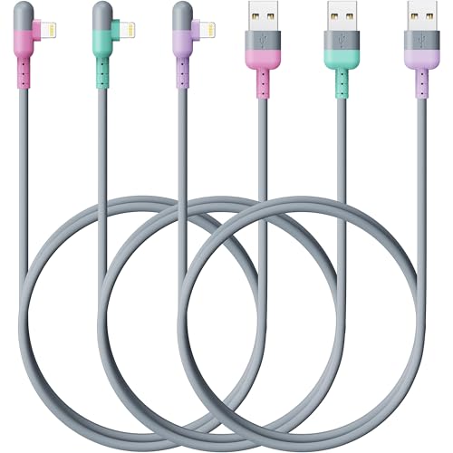 iPhone Charger 6ft Right Lightning Cable 3Pack,90 Degree Apple Nylon Cord - color: 3Color-6ft