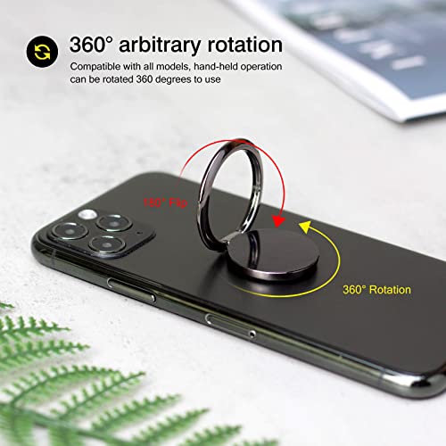 [2 Pack] Small Round Sparkling Cell Phone Ring Holder Stand,360 Degree Rotation and 180 Degree Adjustable Finger Ring Kickstand with Polished Metal Phone Grip (Black)