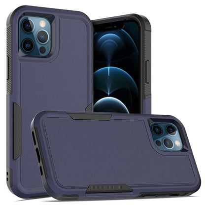 for iPhone 12 / iPhone 12 PRO Case: Dual Layer Protective Heavy Duty Cell Phone Case Shockproof Rugged Bumper Tough with Screen Protector - Military Grade Drop Tested for iPhone 12/12 PRO, Blue - color: Navy Blue (PC) + Black (TPU)
