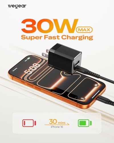 wegear 30W Fast Charger, Dual Port USB C Wall Charger with Foldable Plug - color: Black, size: 2 Packs