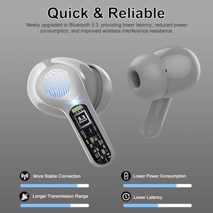 Wireless Earbuds, Bluetooth 5.4 Headphones HiFi Stereo, Bluetooth Earbuds - color: Grey
