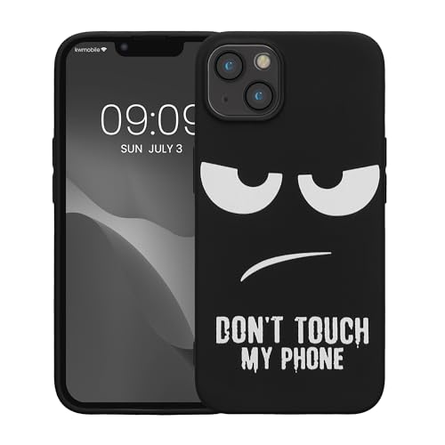kwmobile TPU Silicone Case Compatible with Apple iPhone 13 - Case Soft Cover - Don't Touch My Phone White/Black - size: iPhone 13