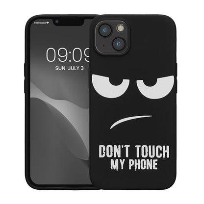 kwmobile TPU Silicone Case Compatible with Apple iPhone 13 - Case Soft Cover - Don't Touch My Phone White/Black - size: iPhone 13