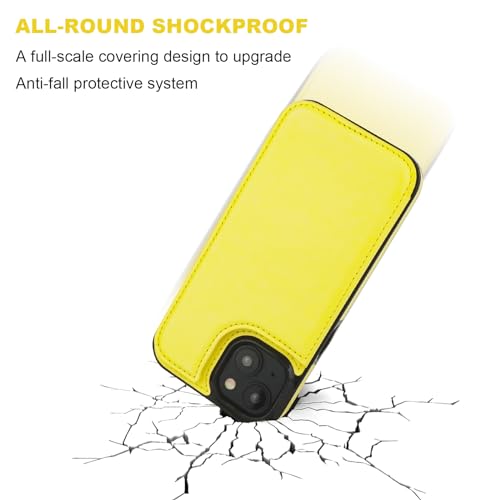 ONETOP for iPhone 15 Wallet Case with Credit Card Holder,Yellow | Kickstand,ID/Cash Holder,Case Wallet with Card Slots,Double Magnetic Clasp,Durable PU Leather Shockproof Cover for Women Men - color: Yellow