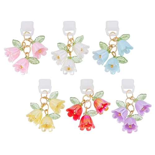 6Pcs Mobile Phone Dust Plug Hanger 32-40mm Mobile Dustproof Plugs with Lily of The Valley Pendants Type-C Dust Plug Charm Port Cover Cap for Cellphone Tablet Earphone Charging Port Dust - color: Mixed Color