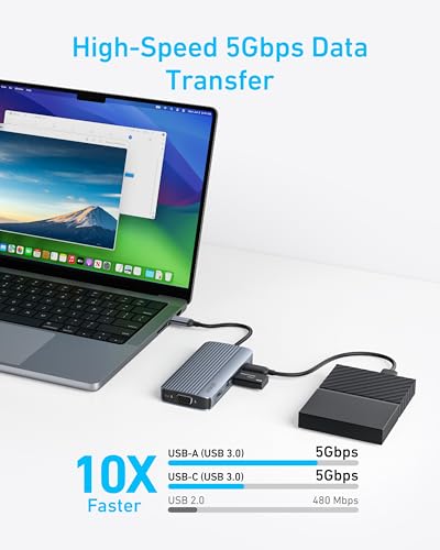 Anker USB-C Hub, 8-in-1 Multiport Ethernet Adapter with 4K@60Hz HDMI Port - style: 8-in-1 【2 HDMI+1 VGA】