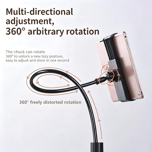2-in-1 Gooseneck Phone & Tablet Holder for Bed, Flexible Clamp Mount & Overhead Stand for Desk & Headboard, Compatible with iPhone 17/16/15/14 and 4–10.6" Devices (Black) - color: Black