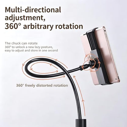 2-in-1 Gooseneck Phone & Tablet Holder for Bed, Flexible Clamp Mount & Overhead Stand for Desk & Headboard, Compatible with iPhone 17/16/15/14 and 4–10.6" Devices (Black) - color: Black