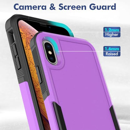 for iPhone X/iPhone Xs Case: Dual Layer Protective Heavy Duty Cell Phone Case Shockproof Rugged Bumper Tough with Screen Protector - Military Grade Drop Tested for Appple iPhone X/iPhone Xs, Purple - color: Purple (PC) + Black (TPU)
