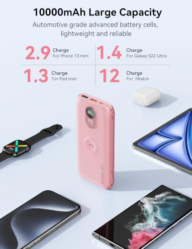 Portable Charger 10000mAh 20W, Wall Plug, 2 Cables, iWatch Charging - color: Bloom Pink