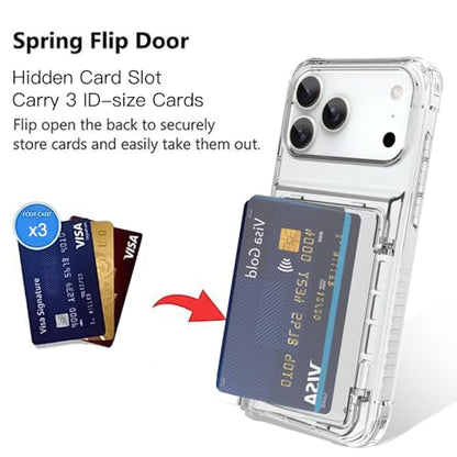 Wallet Case for iPhone 17 Pro with 3 Credit Card Holder Slot Clear | Shockproof Hybrid Heavy Duty Protection Transparent Phone Cover Compatible with iPhone 17 Pro 6.3 Inch (Clear) - color: Clear, size: iPhone 17 Pro