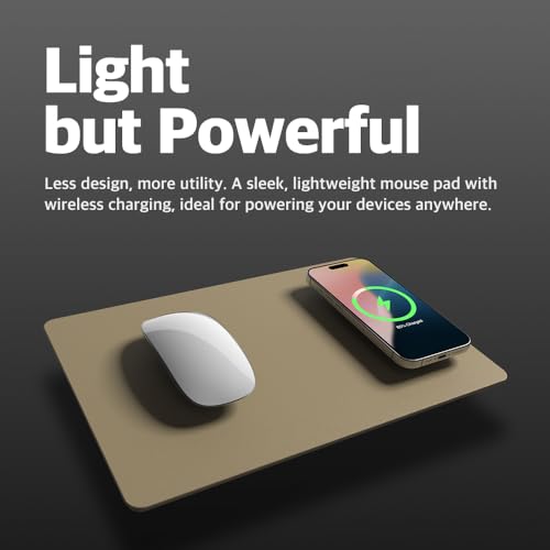 POUT H3 Wireless Charging Mouse Pad – Qi-Enabled Fast Charger Built into Sleek Desk Mat, Compatible with Phones, Earbuds & More(Latte Cream) - color: Latte Cream, size: BASE