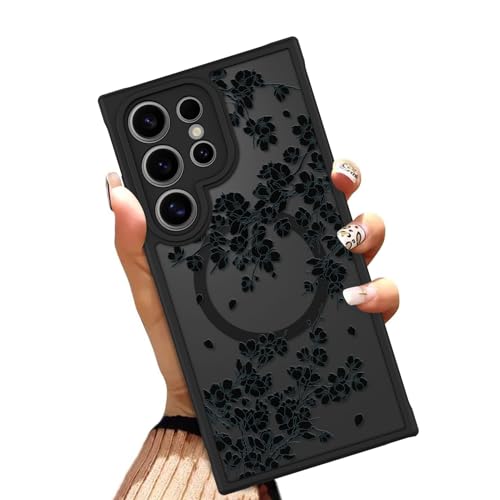 OOK Phone Case Fit for Samsung Galaxy S24 Ultra 6.8 Inch, Black Flowers | Wireless Charging Compatible, Magnetic Phone Cover, Floral Design, Soft TPU + Hard PC, Anti-Scratch, Shockproof, for Women - color: Black Floral, size: for Samsung Galaxy S24 Ultra