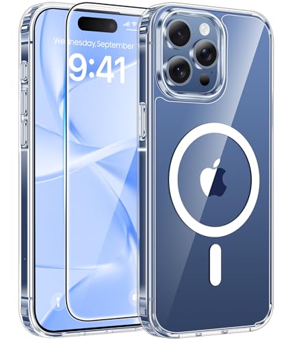 FNTCASE for iPhone 15 Pro Max Case: [Compatible with Magsafe] [Screen Protector] Anti Yellowing Transparent Clear Magnetic Phone Cover - Military Grade Shockproof Drop Proof Protective Cases - Clear - color: Clear, size: Iphone 15 Pro Max (6.7 Inch)