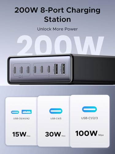 UGREEN Nexode 200W GaN USB C Charging Station, 8-Port Desktop Charger with PD 100W for MacBook Pro 16"/Air, Dell XPS, iPad Pro, iPhone 17/16/15, Galaxy S25/S24, Pixel 10/9 (Pack of 2) - size: 6 feet (Pack of 2)