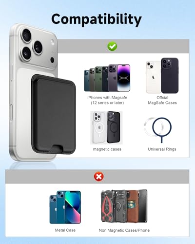 Magnetic Wallet Card Holder Compatible with iPhone 17 16 15 14 13 12 Pro Max Plus, Strong N52 Magnet Phone Wallet with RFID Blocking, Slim Vegan Leather Stick on Pocket for Daily Minimalist, Black