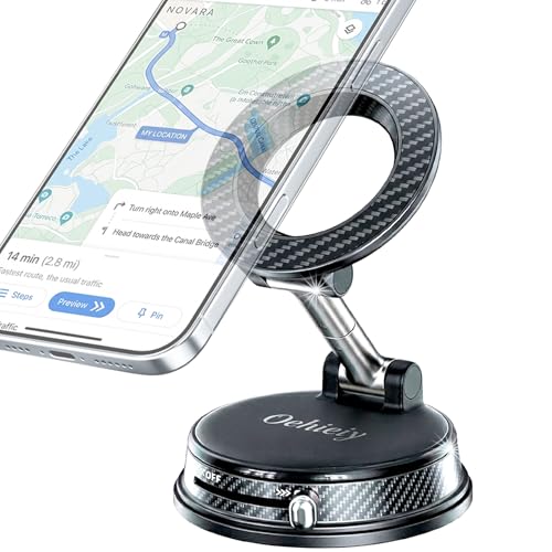 Car Phone Holder, Magnetic Phone Holder for Car, N52 Strong Magnets Suction Cup Mount, Dashboard Windshield, 1080° Rotation for All iPhone 17-12 Pro Max & Android