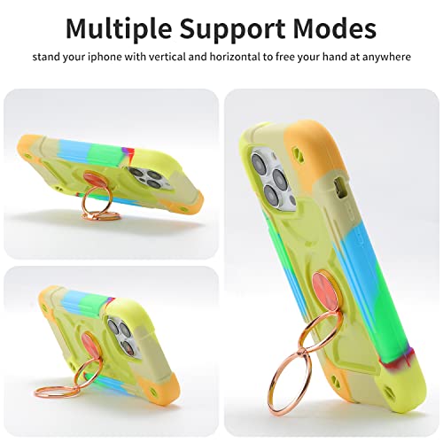 MARKILL Compatible with iPhone 14 Pro Case 6.1 Inch with Built-in Ring Stand, Military Grade Drop Protection Full Body Rugged Heavy Duty Case 3 in 1 Protective Durable Cover - color: Rainbow Green, size: iPhone 14 Pro 6.1"
