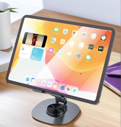 Adjustable Phone Stand for Desk 360 Rotating Foldable Cell Phone Holder Desktop Portable Cellphone Stand, Office Desk Accessories Compatible for iPhone 16 15 14 13 Pro Max, Smartphones, iPad (Grey)