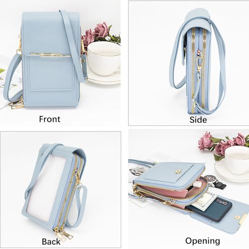 Anti-Theft Leather Bag,Small Crossbody Cell Phone Purse Wallet for Women,RFID Block Phone Purse Crossbody with Shoulder Strap - color: Baby Blue